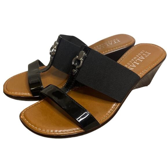 Italian Shoemakers Black Quiz Wedge Open Toe Sandal Women's Size 10 - Picture 2 of 7
